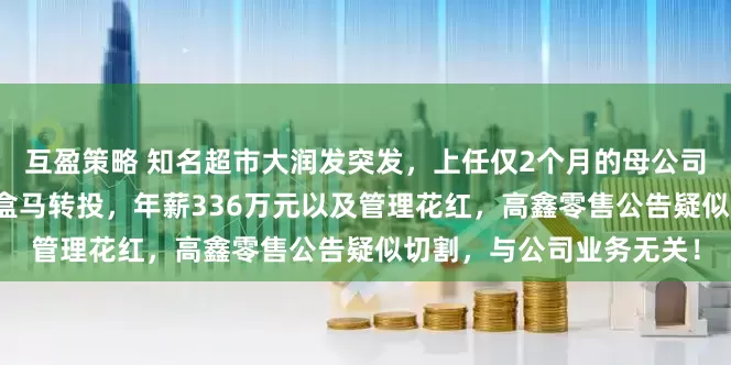 互盈策略 知名超市大润发突发，上任仅2个月的母公司CEO失联，刚从阿里系盒马转投，年薪336万元以及管理花红，高鑫零售公告疑似切割，与公司业务无关！